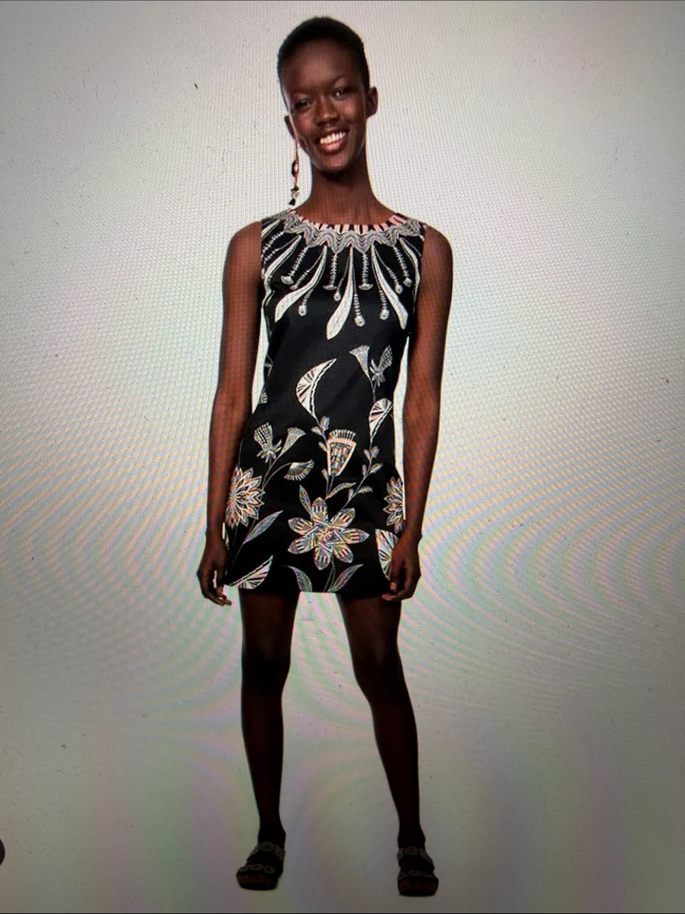 Desigual sz 42 Kira Black feathers & flowers dress black peachy-pink 98% cotton